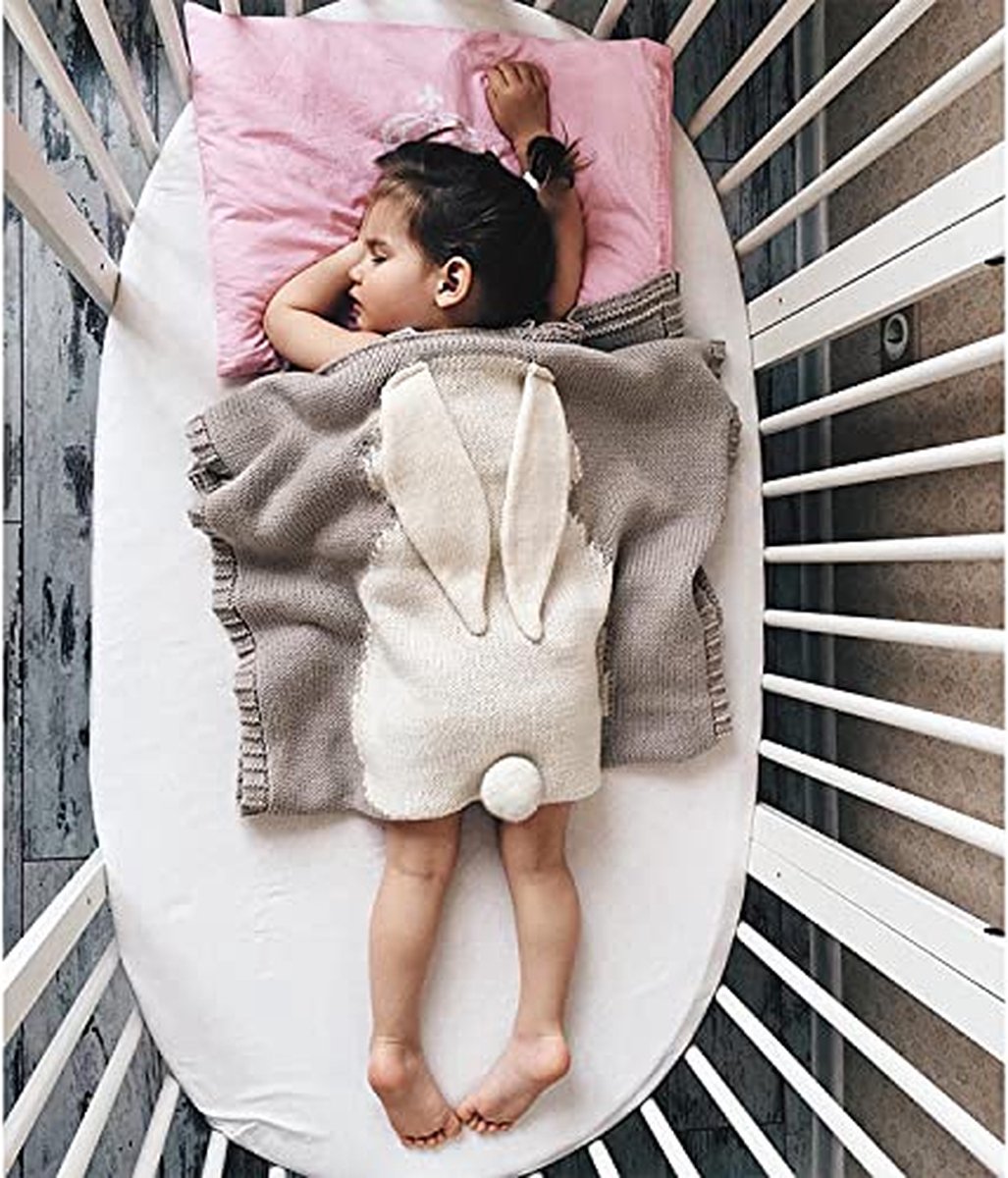 BonBini's® wiegdeken - luxe babydeken Konijn - Antraciet - 75x105 cm